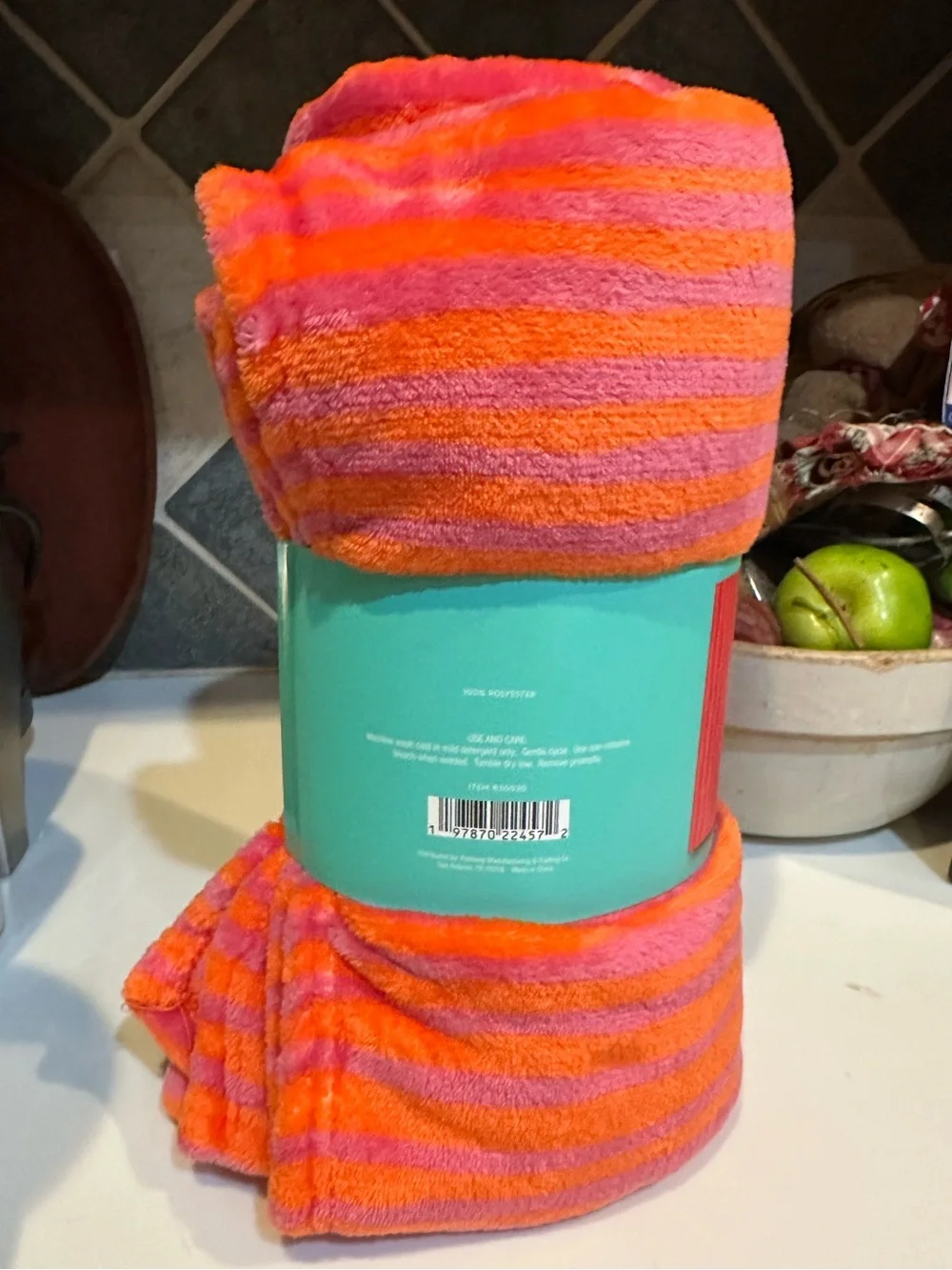 ORANGE PINK STRIPED DESTINATION 50”x60” PLUSH VACAY THROW SUMMER TORY BURCH VIBE
